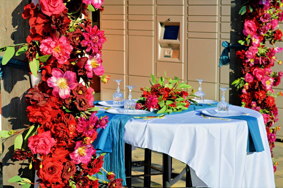 Outdoor garden-side reception decorations